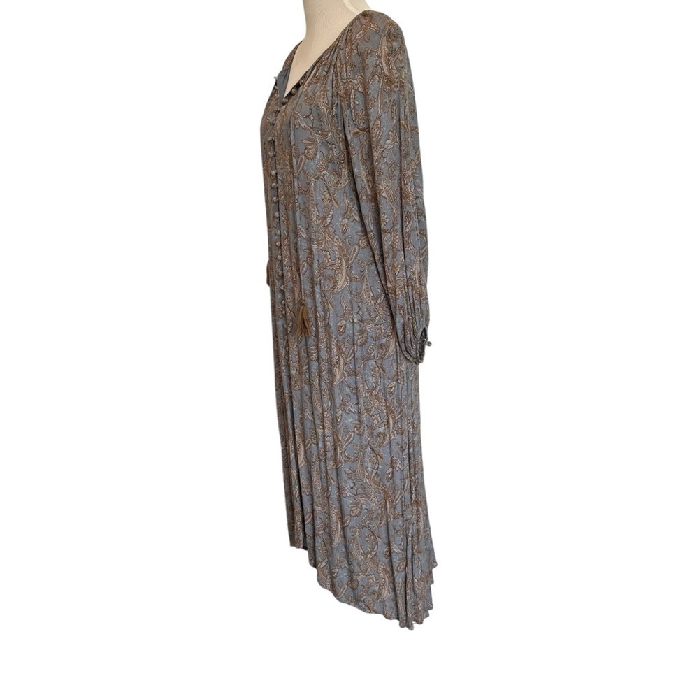 Western paisley dress forum midi button front long sleeve dress. - Picture 7 of 16